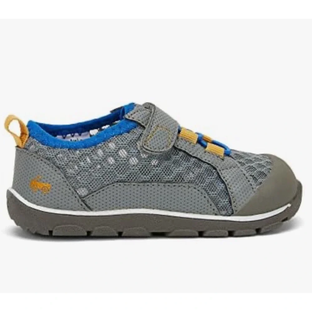 Kids Grey Mesh Active Slip-On Shoes with Blue and Yellow Accents